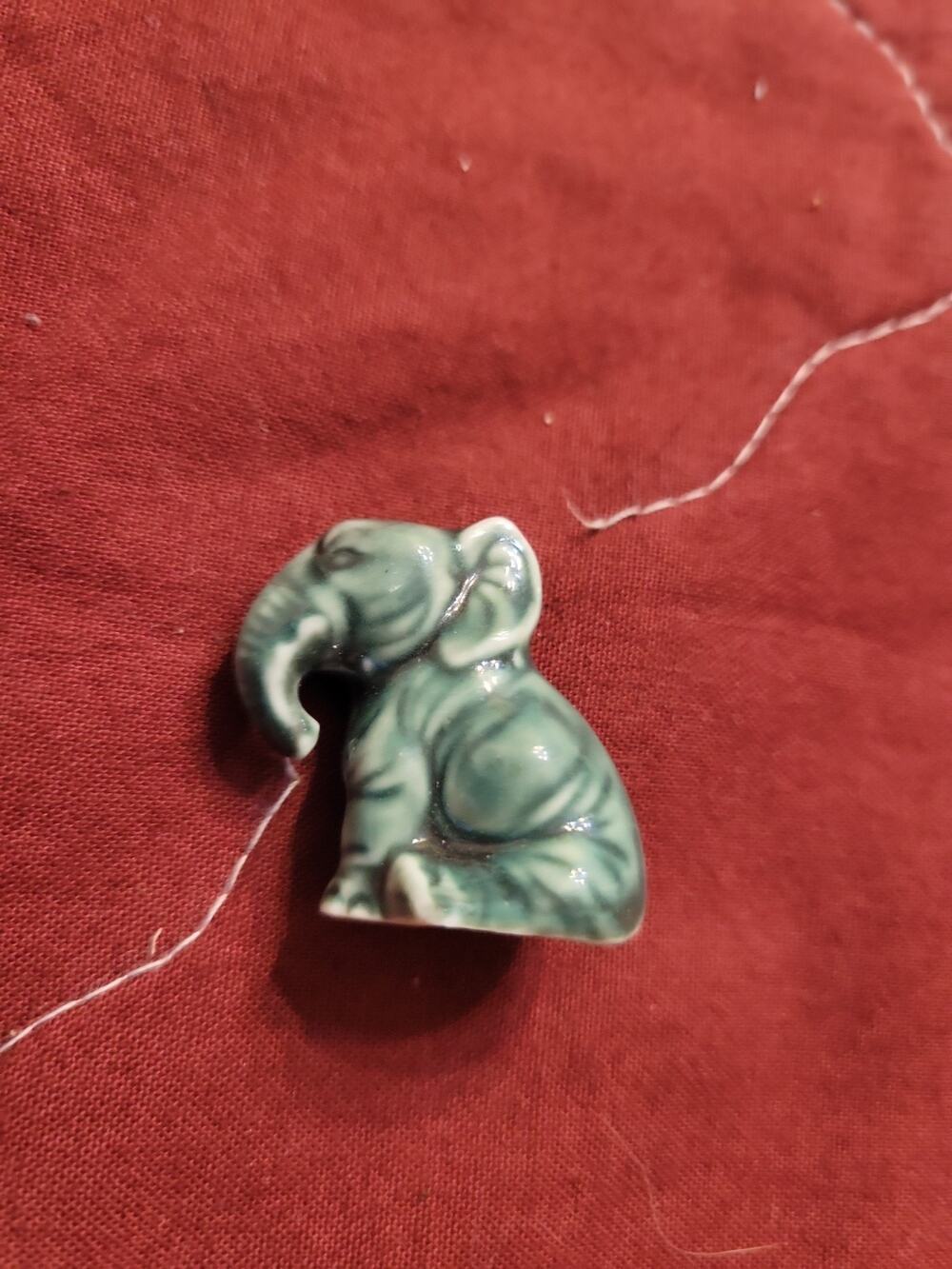 Tiny Green Ceramic Elephant Figure Germany Vintage